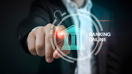 Modern Banking Online Access with Finger Touch, Secure Financial Transactions, Futuristic Digital Payments, Convenient E-Banking, Global Economy, Tech Finance