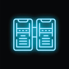 Blue neon server icon glowing on dark background representing concept of cloud computing