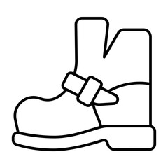 Boot with belt thin line icon, autumn footwear concept. Vector graphics. Leather boot for men sign on white background, style icon mobile or web design.