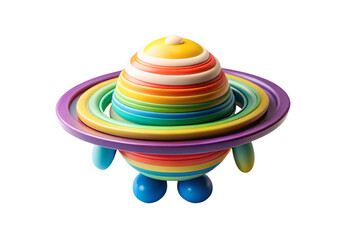 Colorful rainbow stacking toy with rings, dome top, and small rounded feet, isolated on a transparent background