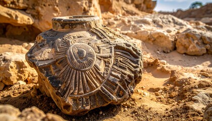 Fossilized Ammonite Specimen in Arid Landscape - A Glimpse into Ancient Marine Life.