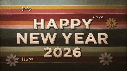 Happy New Year 2026 text on vintage wood background. Happy New Year concept.