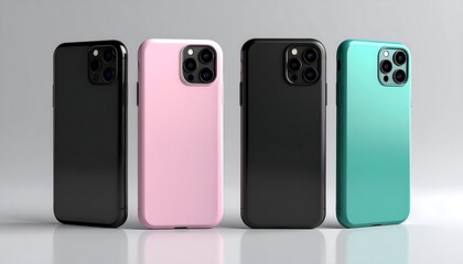 Four smartphone cases in different colors, side-by-side on a light-gray background