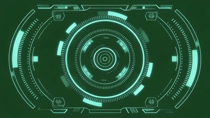 A futuristic green heads-up display with concentric circles and digital readouts, suggesting advanced technology and targeting systems. - Powered by Adobe