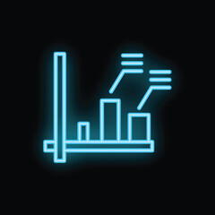 Bright blue neon sign depicting a bar graph showing increasing profits on a black background