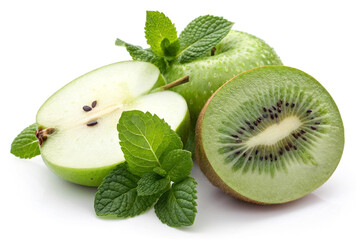Slice of kiwi with apple and mint