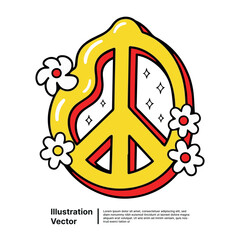 Peace sign lemon with flowers icon representing love, unity, and harmonious vibes in art
