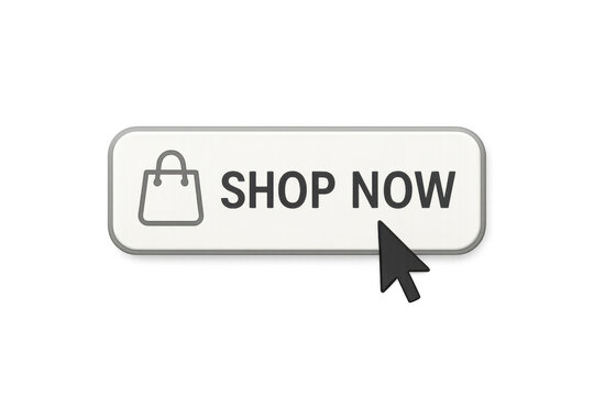 Shop now button with shopping bag icon and mouse cursor clicking, online buying for e-commerce with transparent background - Powered by Adobe