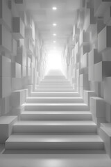 Obraz premium Bright White Abstract Staircase Leading To Light Future Success Path Architectural Design Concept