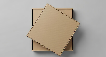 Blank brown cardboard pizza box for delivery packaging.