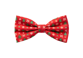 Red bow tie Christmas trees snowflakes pattern holiday festive, isolated on a transparent background