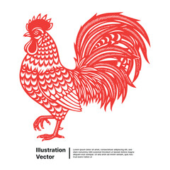 Elegant Red Rooster Illustration A Detailed Vector Design of a Majestic Bird for Various Uses