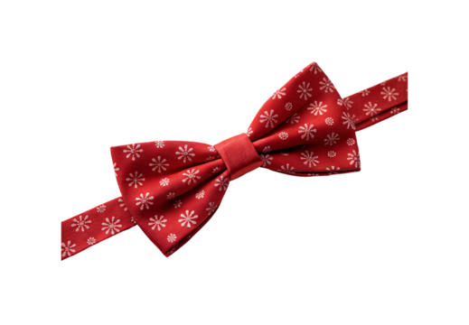 Red bow tie floral pattern fabric accessory fashion formal, isolated on a transparent background - Powered by Adobe