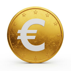 3d golden euro coin isolated on transparent background