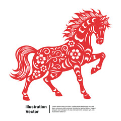Horse Illustration Intricate Floral Cutout Design for Decorative Lunar New Year Theme