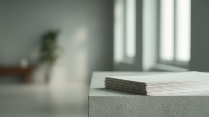 elegant rental contract placed in minimalist interior emphasizing simple geometric shapes and clean background