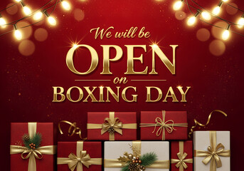 Open Boxing Day Announcement, Boxing Day Open Notice, Store Open on Boxing Day, Boxing Day Opening Hours Update, Holiday Open Boxing Day Poster