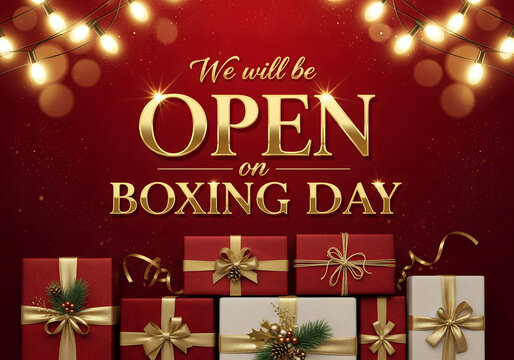 Open Boxing Day Announcement, Boxing Day Open Notice, Store Open on Boxing Day, Boxing Day Opening Hours Update, Holiday Open Boxing Day Poster