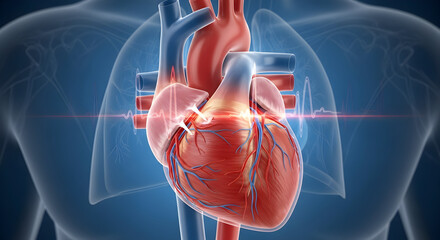 Human Heart Anatomy with Vessels and Lungs Medical Visualization