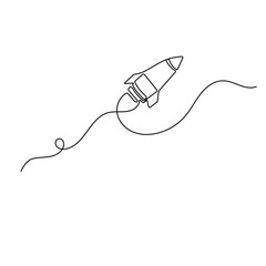 Fototapeta premium Space rocket launch, continuous line art, minimalist outline vector