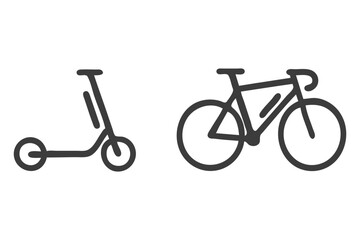 Electric scooter and bicycle line drawing on white