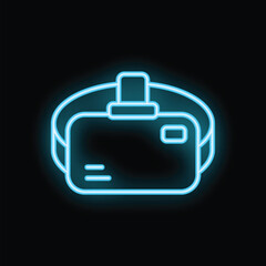 Blue neon vr headset glowing on dark background, concept for virtual reality experience
