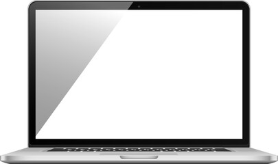 Minimal Laptop Screen Mockup - Realistic Thin Notebook Computer Front View on Transparent Background