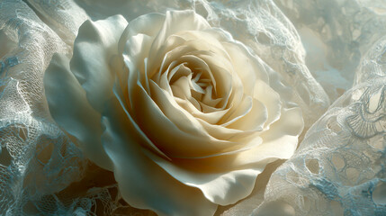 A white rose in delicate white lace