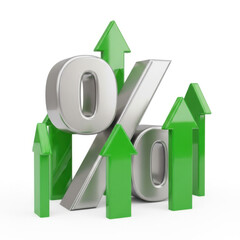 3d percentage symbol with upward arrows isolated on transparent background