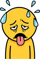 Sweaty Exhausted Character Doodle. Hot Summer Fatigue Cartoon Emoticon.