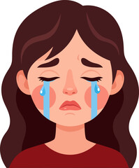 Crying Woman Sadness Illustration. Female Character with Tears Running Down Cheeks, Emotional Distress and Sorrow Icon