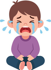 Crying Boy Cartoon Illustration: Sad Toddler Experiencing Distress, Tantrum, or Frustration