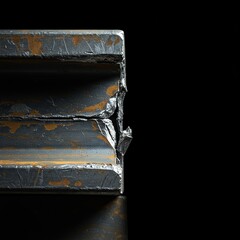 Distorted and fractured metal beam showing severe material fatigue and structural breakdown. Evidence of critical industrial failure ,decay ,bent ,disintegration