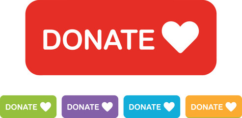 Illustration of donate buttons with heart and text donate