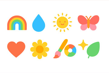 Nature and weather icon set. Colorful, flat icons for environmental illustrations