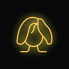 Bright yellow neon sign of a cute cartoon penguin standing on a black background