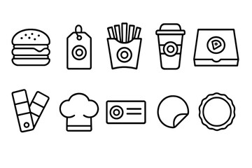 Food and beverage line icon set. Fast food, dining, culinary outline icons collection