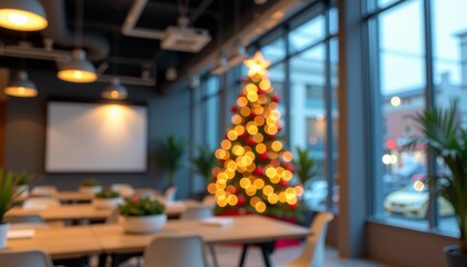 Seasonal celebrations in blurred modern office interior environment