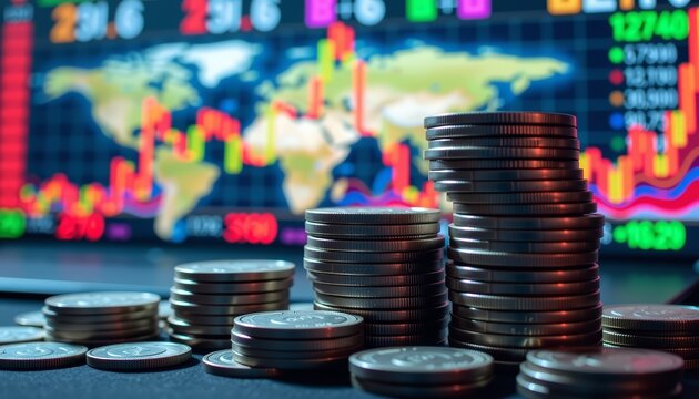 Global economy and inflation insights money stacks amidst financial trends and market analysis - Powered by Adobe