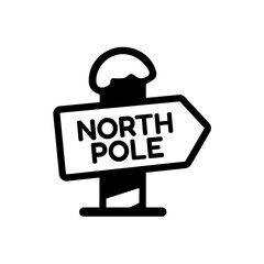 A simple North Pole sign icon representing a snowy holiday landmark, often linked with Christmas themes, winter journeys, festive stories, and seasonal decorations in cheerful, minimal, B&W Style