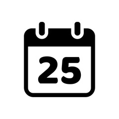 A calendar icon displaying the number 25, symbolizing Christmas Day, holiday celebrations, festive countdowns, winter traditions, cheerful gatherings, and seasonal reminders in a clean design style.