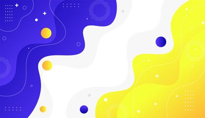 Blue and yellow abstract background with flowing organic wave shapes.