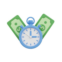 3d stopwatch and money isolated on transparent background