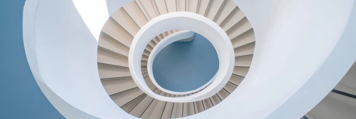 Fototapeta premium Panorama of modern indoor spiral stairs