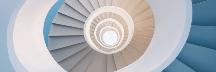 Fototapeta premium Panorama of modern indoor spiral stairs