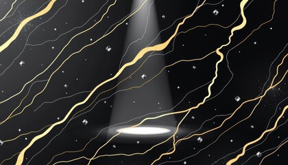 Elegant minimal black marble texture with golden swirls abstract design digital art studio setting close-up view
