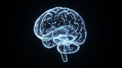 3d render xray style image of human brain rotating. Human brain being formed by revolving particles. Brain connect digital lines, expanding artificial intelligence. X-ray flare Brain, biology - Powered by Adobe