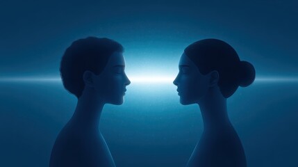 The law of attraction and manifestation that helps attract love and healthy relationships. Two people looking at each other intensely with a luminous energy line connecting them.