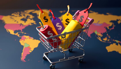 Global economy and inflation impact on shopping trends illustrated in a photorealistic image of a cart