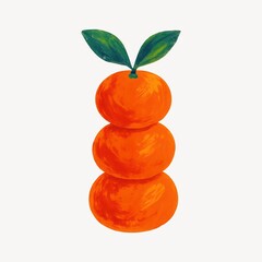 Stacked oranges with green leaves.